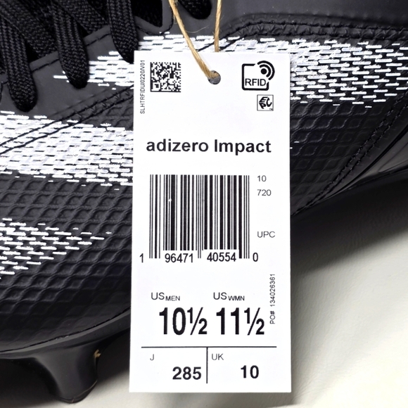 Adidas Adizero Impact Football Cleats Black White IE9661 Men’s Size 10.5 New - Picture 4 of 10